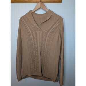 Coldwater Creek Women L Camel Cable Knit Sweater Old Money Preppy Sophisticated